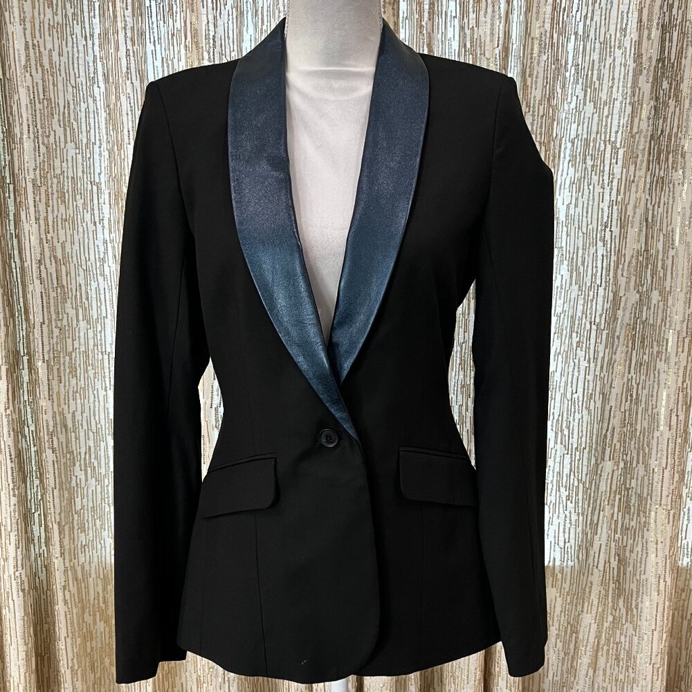 Never worn Elizabeth and James Black Tux-Style Blazer with Blue Leather Lapel